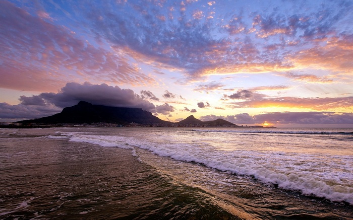 Table Mountain and ocean at sunset