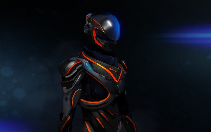 Sci-fi armor with orange accents