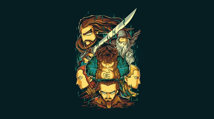 The Hobbit characters art with sword and arrows