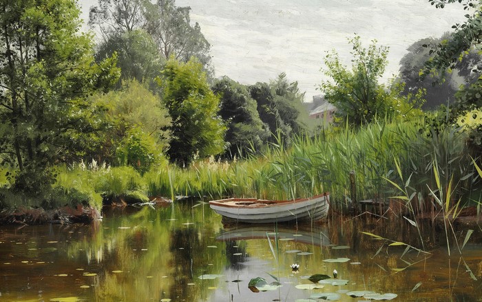 4K classic art painting of a boat by Peter Mörk Mönsted