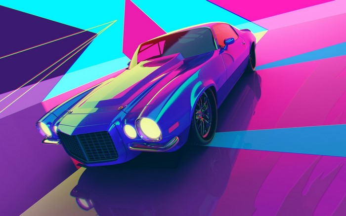 Retro Chevrolet Camaro in Neon Synthwave Art