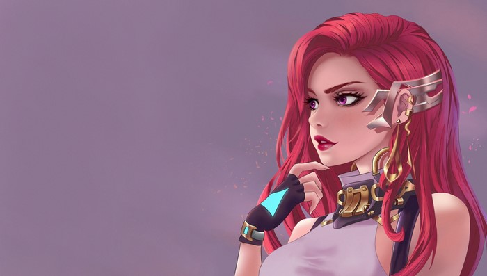 Anime girl with red hair and futuristic accessories