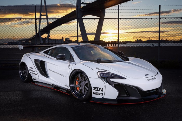 White Liberty Walk McLaren 650S with Bridge at Sunset