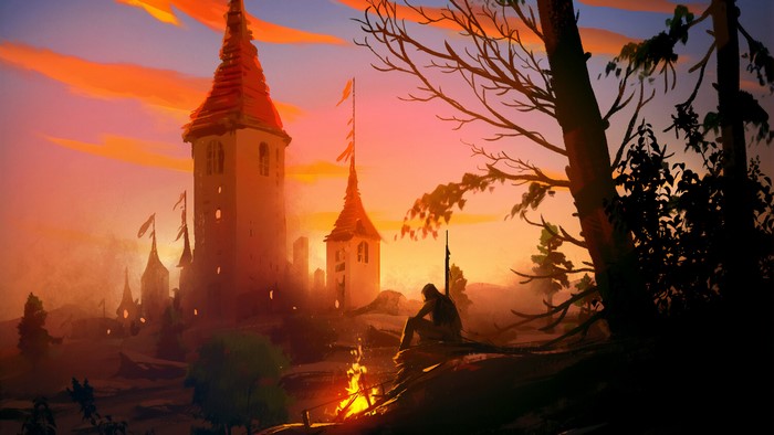 4K Medieval Castle at Sunset Silhouette
