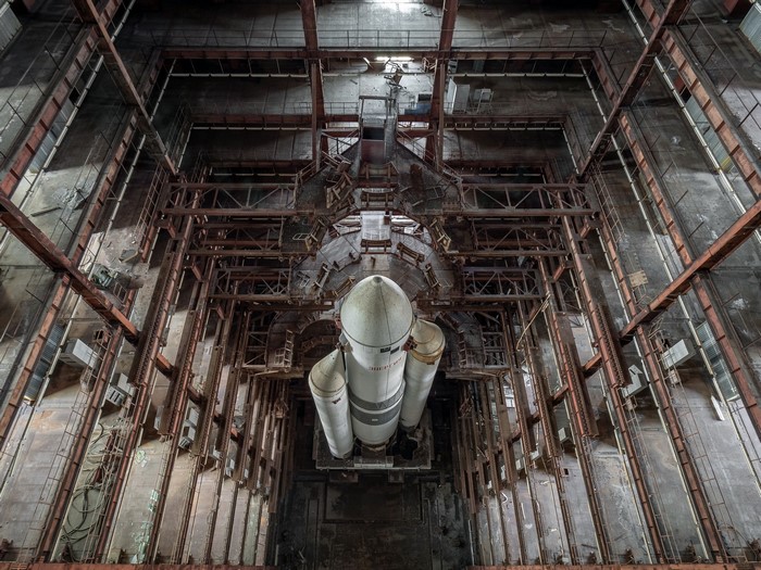Energia rocket in a launch tower