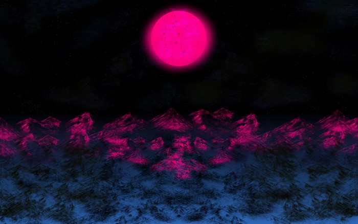 Pink moon over mountains