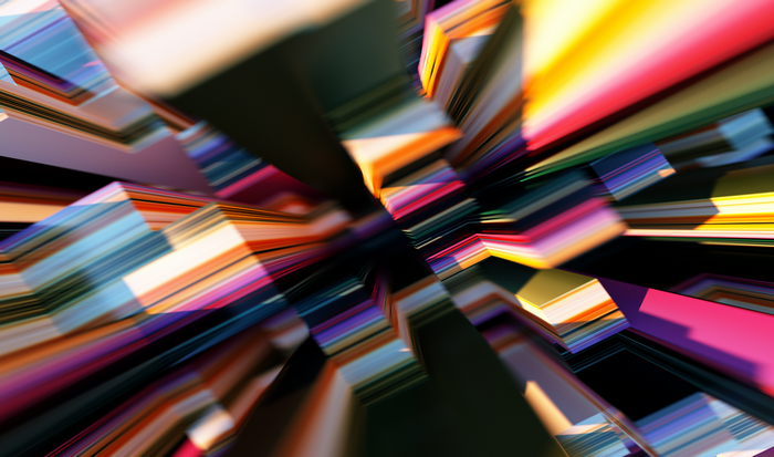 Abstract geometric shapes with colorful light streaks