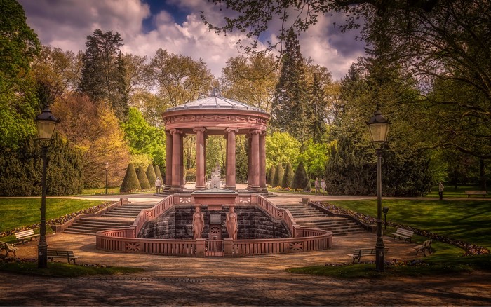 Park with a rotunda and fountain in Bad Homburg, Germany