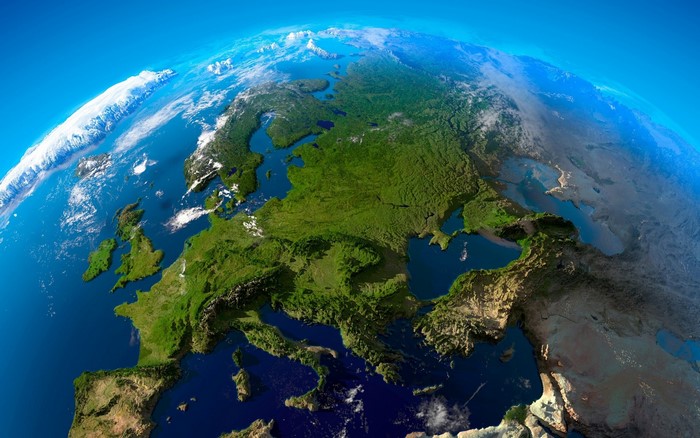 Digital artwork of Earth showing Europe and Asia