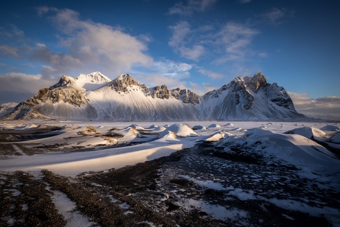Snowy mountains and landscape in Iceland