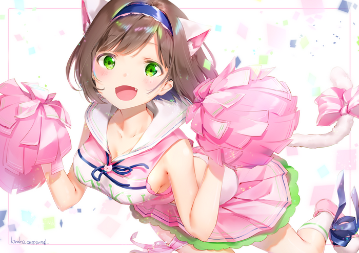 Anime girl with cat ears and pom-poms