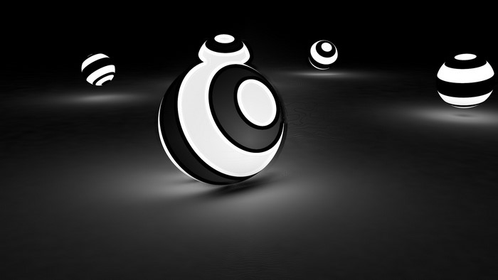 Monochrome spheres with black and white stripes