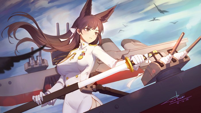 Atago from Azur Lane holding a sword