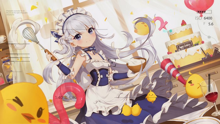 Belfast from Azur Lane preparing a birthday cake