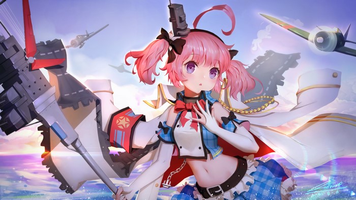 Saratoga from Azur Lane with Aircraft Carriers and Planes