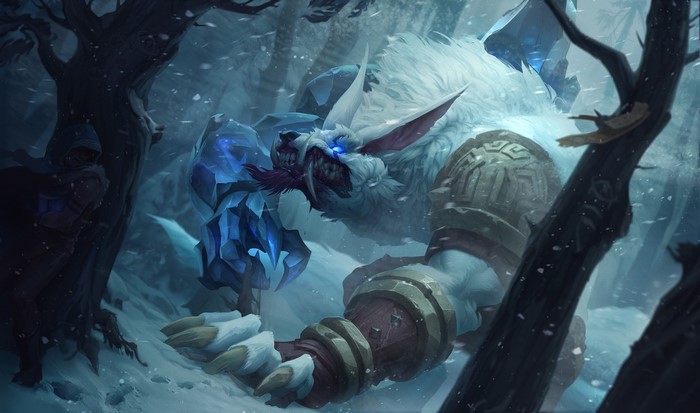 Warwick from League of Legends in a snowy forest