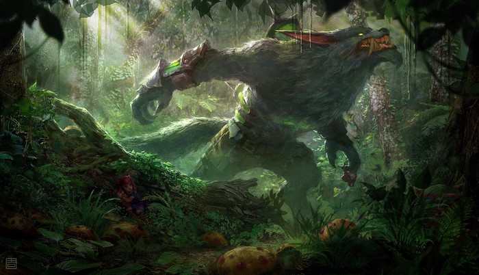 Warwick from League of Legends in a forest