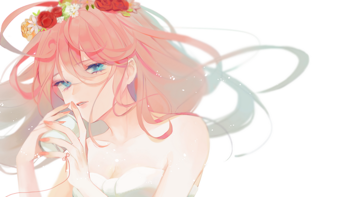 Megurine Luka from Vocaloid with Pink Hair and Flowers