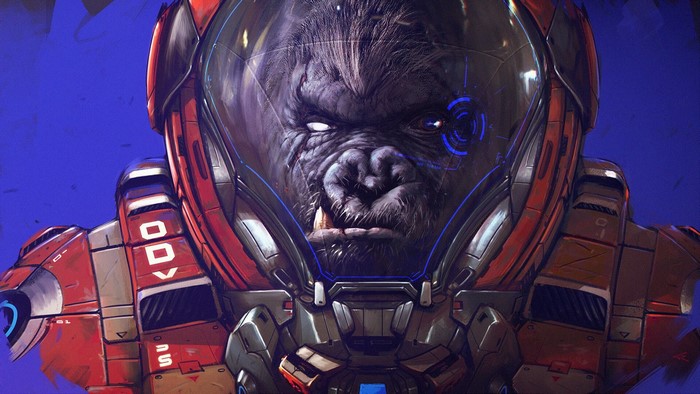 Winston from Overwatch in futuristic armor