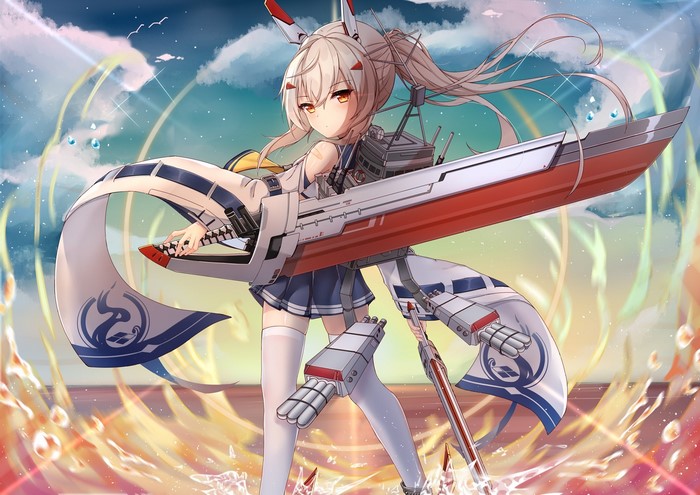 Ayanami from Azur Lane holding a large sword