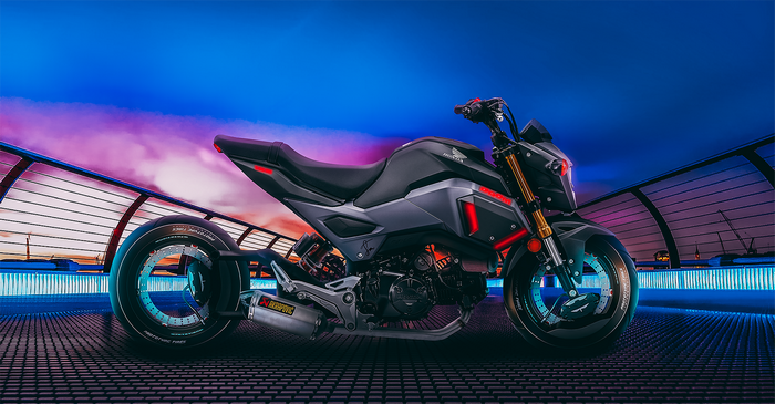 Honda Grom motorcycle with hubless wheels