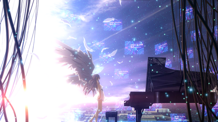 Angel Beats! anime girl with wings and piano