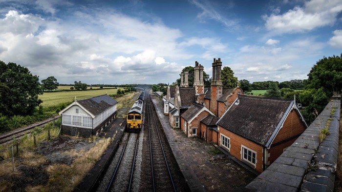 Train at a rural English railway station