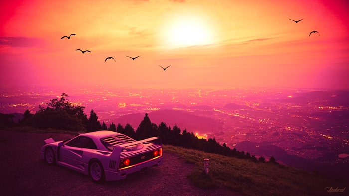 4K Ferrari F-40 at Pink Sunset