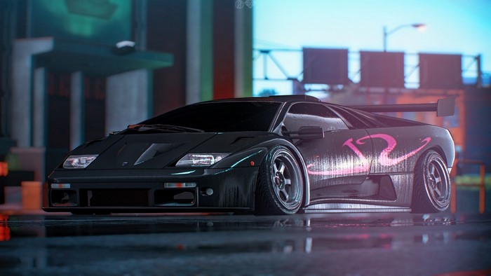 Black Lamborghini Diablo with pink decal in Need for Speed