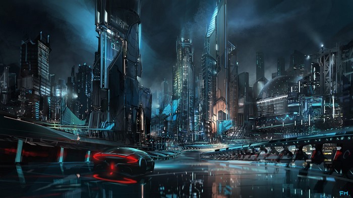 neon lights, artwork, futuristic city, supercars, landscape, vehicle ...