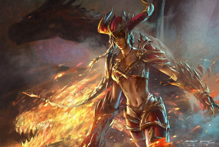 Shyvana from League of Legends with a dragon