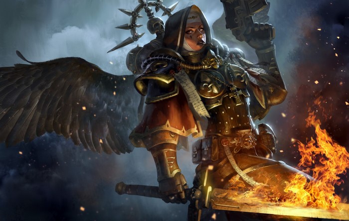 Sisters of Battle Warrior in Fiery Combat
