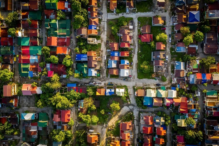 Aerial view of colorful houses in Manila