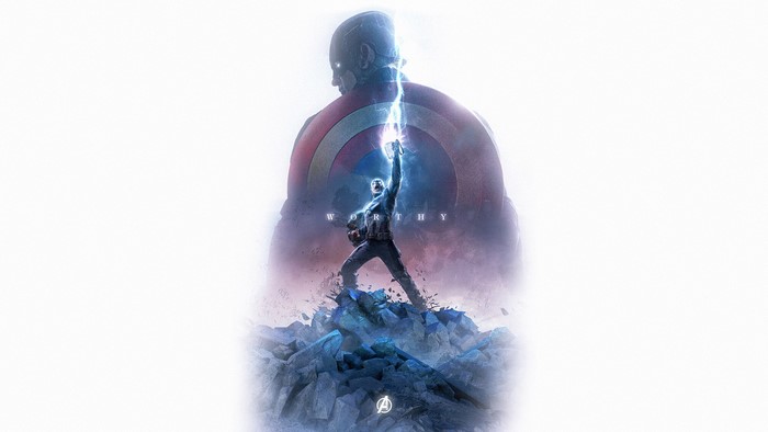Captain America wielding Mjolnir from Avengers Endgame
