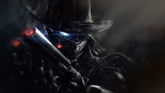 Dark Cyborg Cowboy with Futuristic Gun