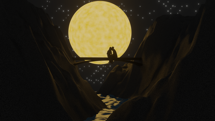 Couple kissing on a bridge under the moon