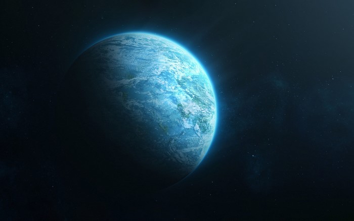 A blue and cyan planet in space