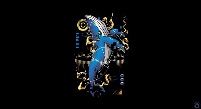 Blue whale with abstract geometric elements
