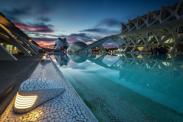 City of Arts and Sciences in Valencia, Spain at dusk