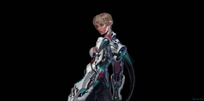 Artwork of a futuristic cyborg woman