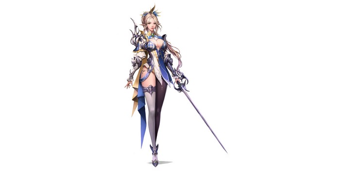 Fantasy girl with sword on white background