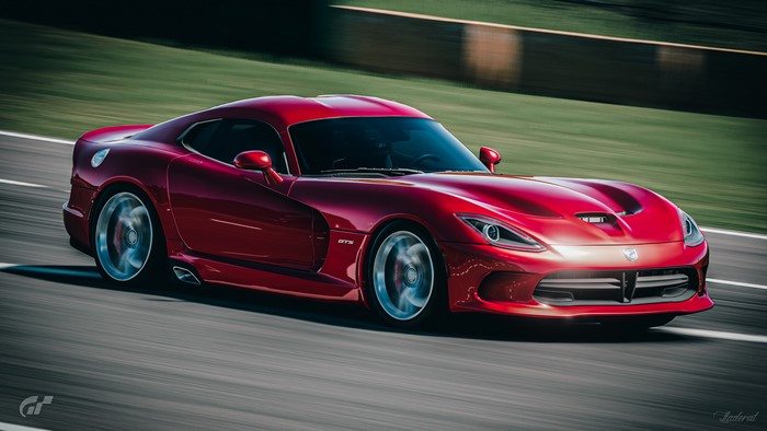 Red Dodge Viper GTS on a race track