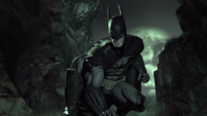 Batman from Batman: Arkham Asylum in a dark environment