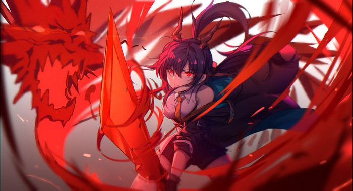 Chen from Arknights with a red dragon