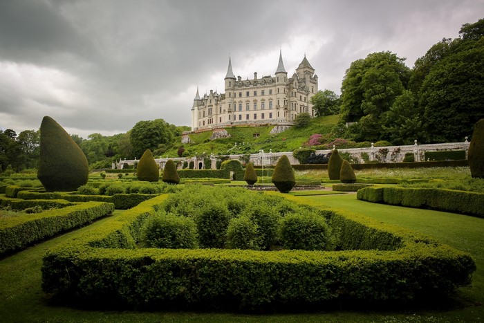 Dunrobin Castle and formal gardens in Scotland
