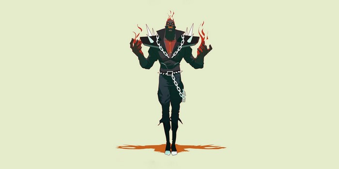 Burning fantasy man with chains and spikes