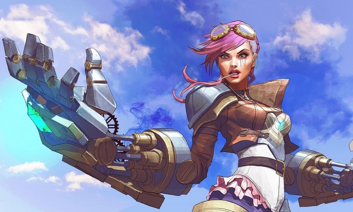Vi from League of Legends with mechanical arm