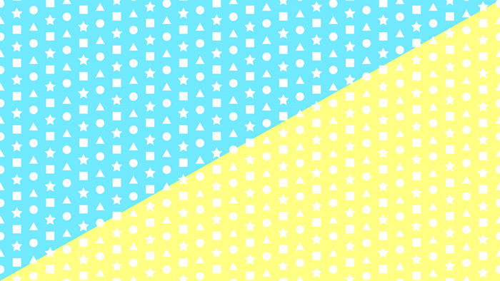Geometric pattern of white shapes on blue and yellow background