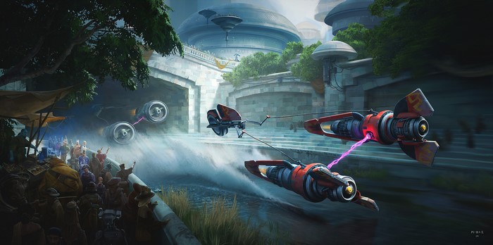 Podrace in Star Wars canal city by Alexander Minze