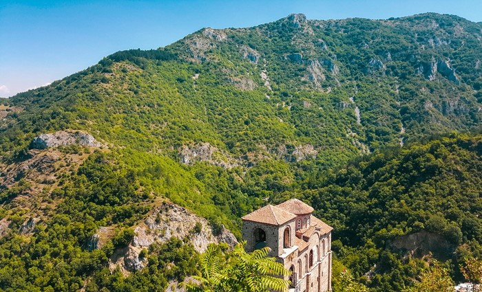 Asen's Fortress in Bulgaria with Mountains and Forest